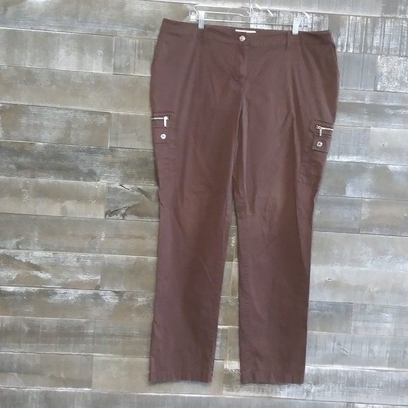 MICHAEL Michael Kors Brown Cargo Pants Women Size 16W Long Tall Stretch 8 Pocket - Picture 1 of 9